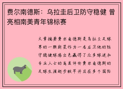 费尔南德斯：乌拉圭后卫防守稳健 曾亮相南美青年锦标赛